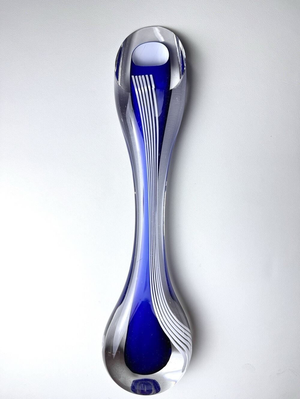 Studio Art Glass Sculpture Vase Cobalt Blue Sommerso Filigrana HJ Yarrito Signed
